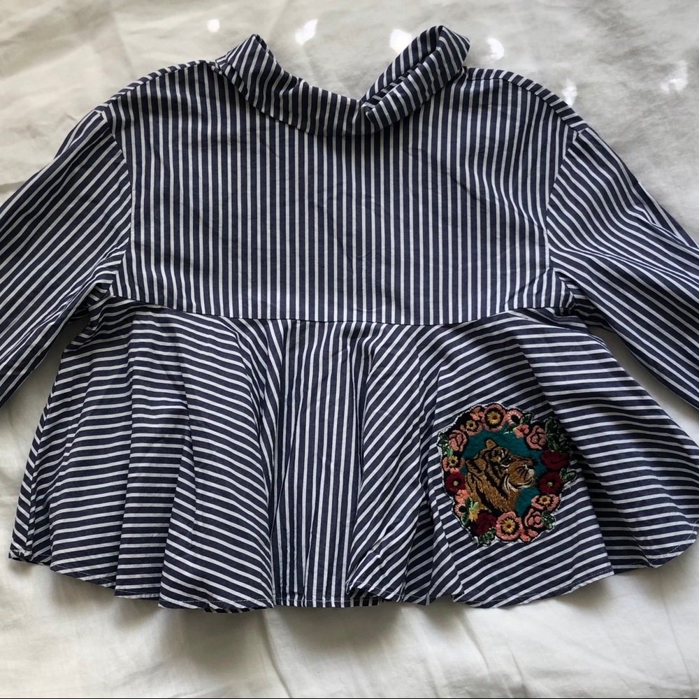 Stripe Ruffle Tiger Embroidered Top - Picture 2 of 6